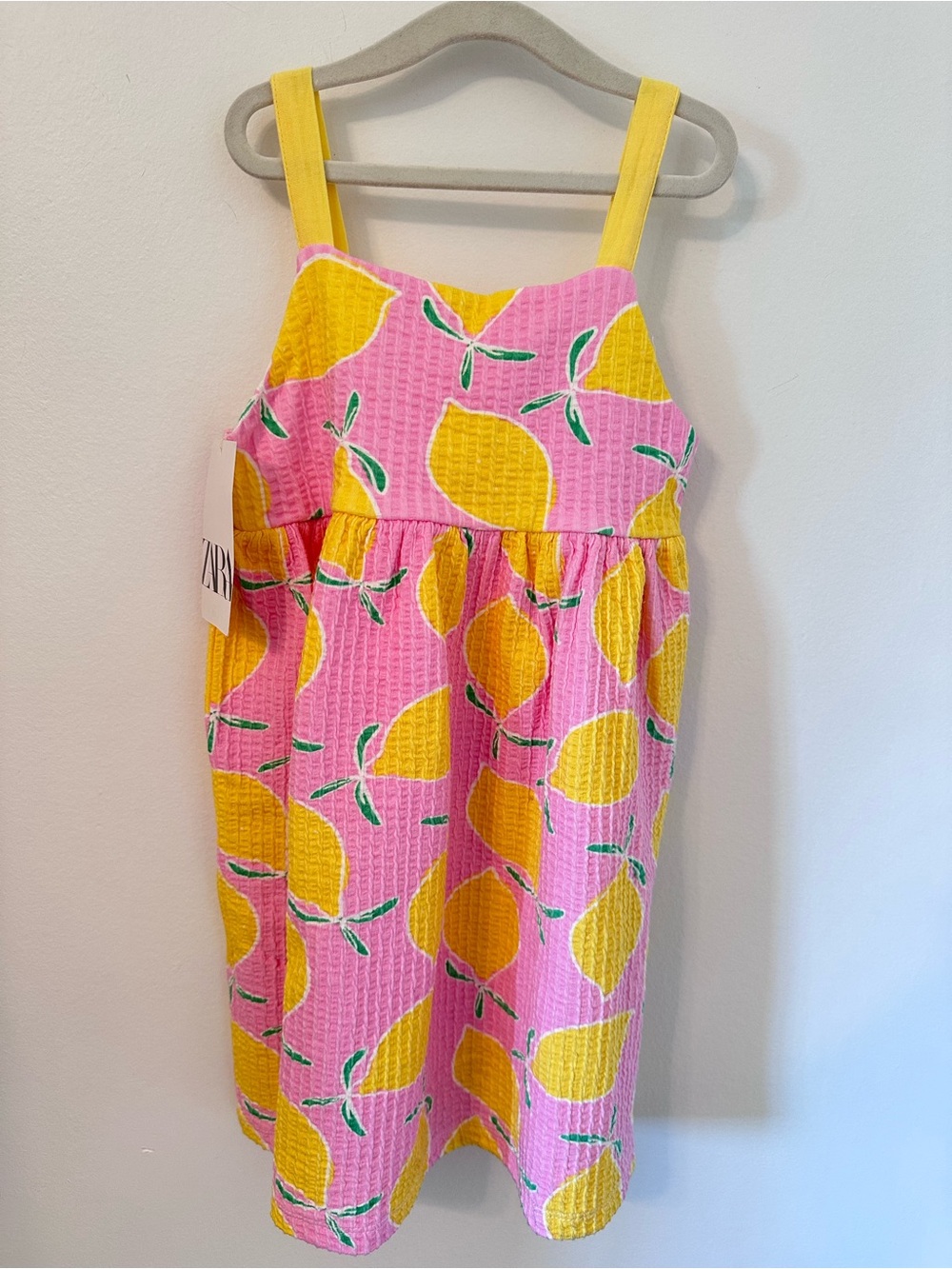 Zara Pink & Yellow Textured Lemon-Print Dress - Girls